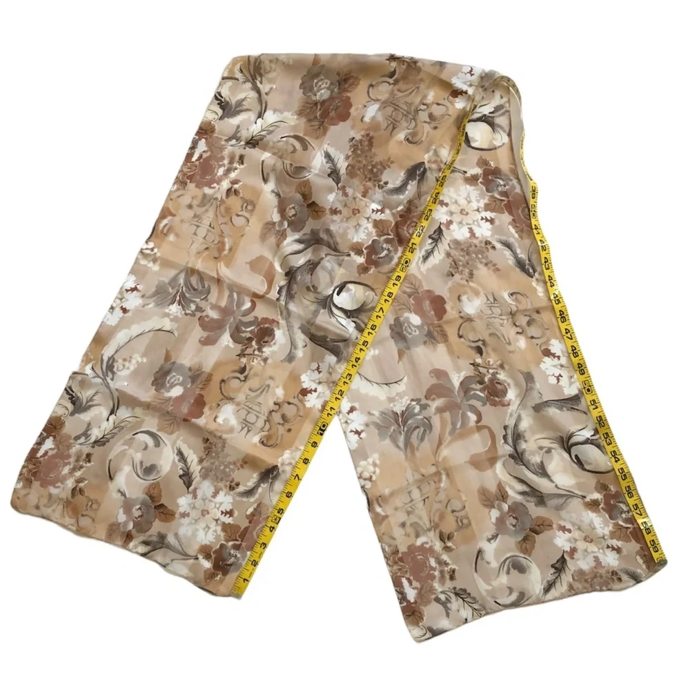 Vintage Oblong Brown, Tan & Cream Floral Scarf